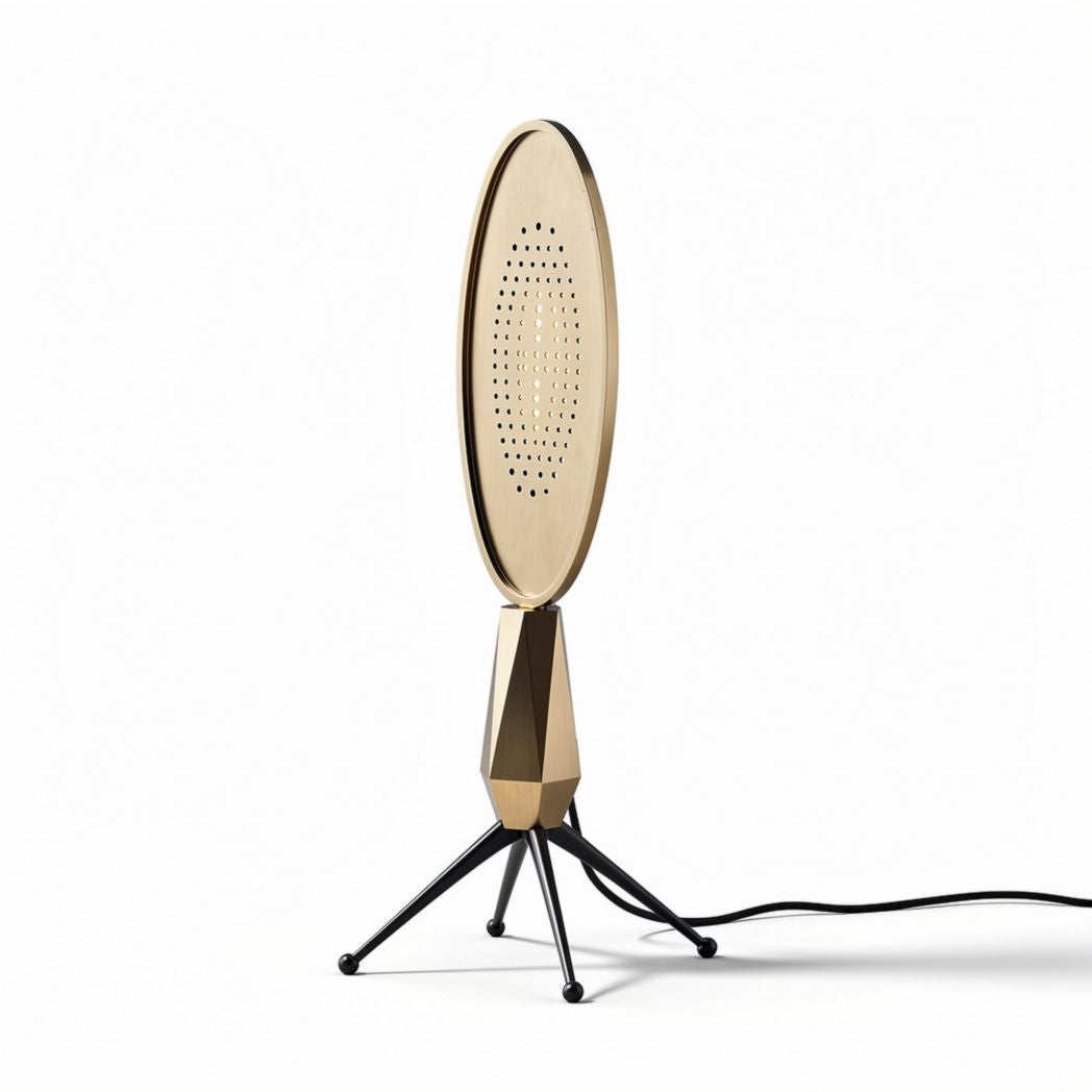 Gouden metalen speaker met voet en afmetingen 25 x 10 x 50cm
