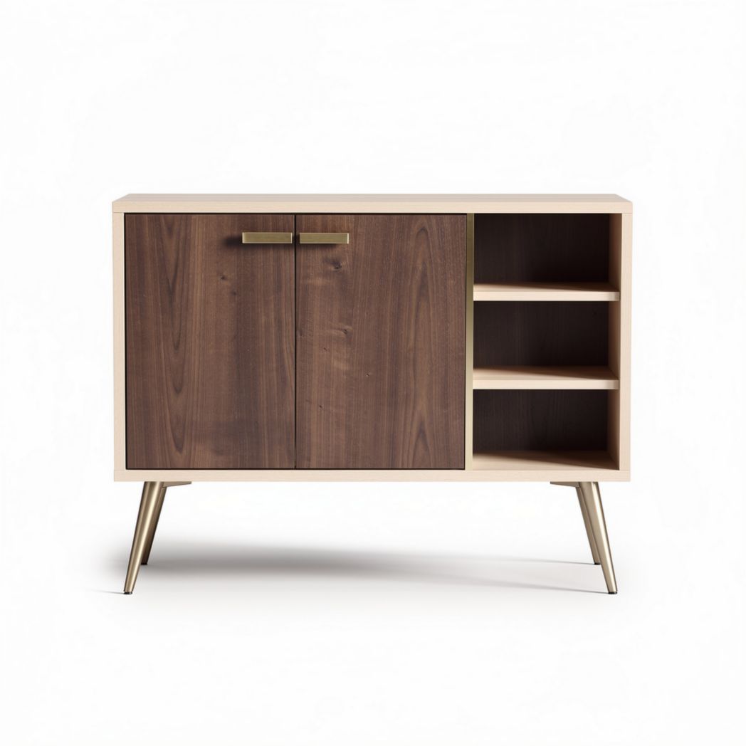 Houten kast met deuren en open planken 80 x 40 x 80cm bruin en beige
