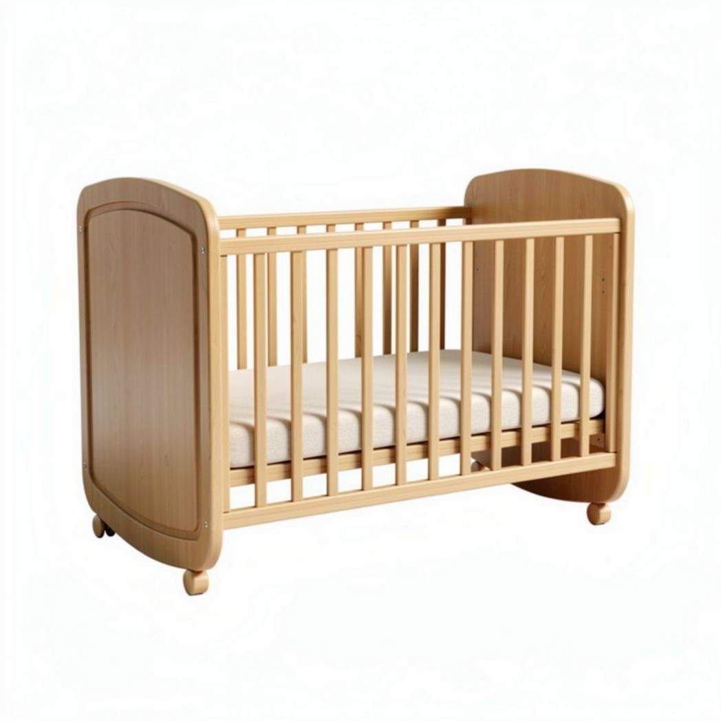 Houten ledikant met matras en wielen 120 x 60 x 100cm naturel beuken
