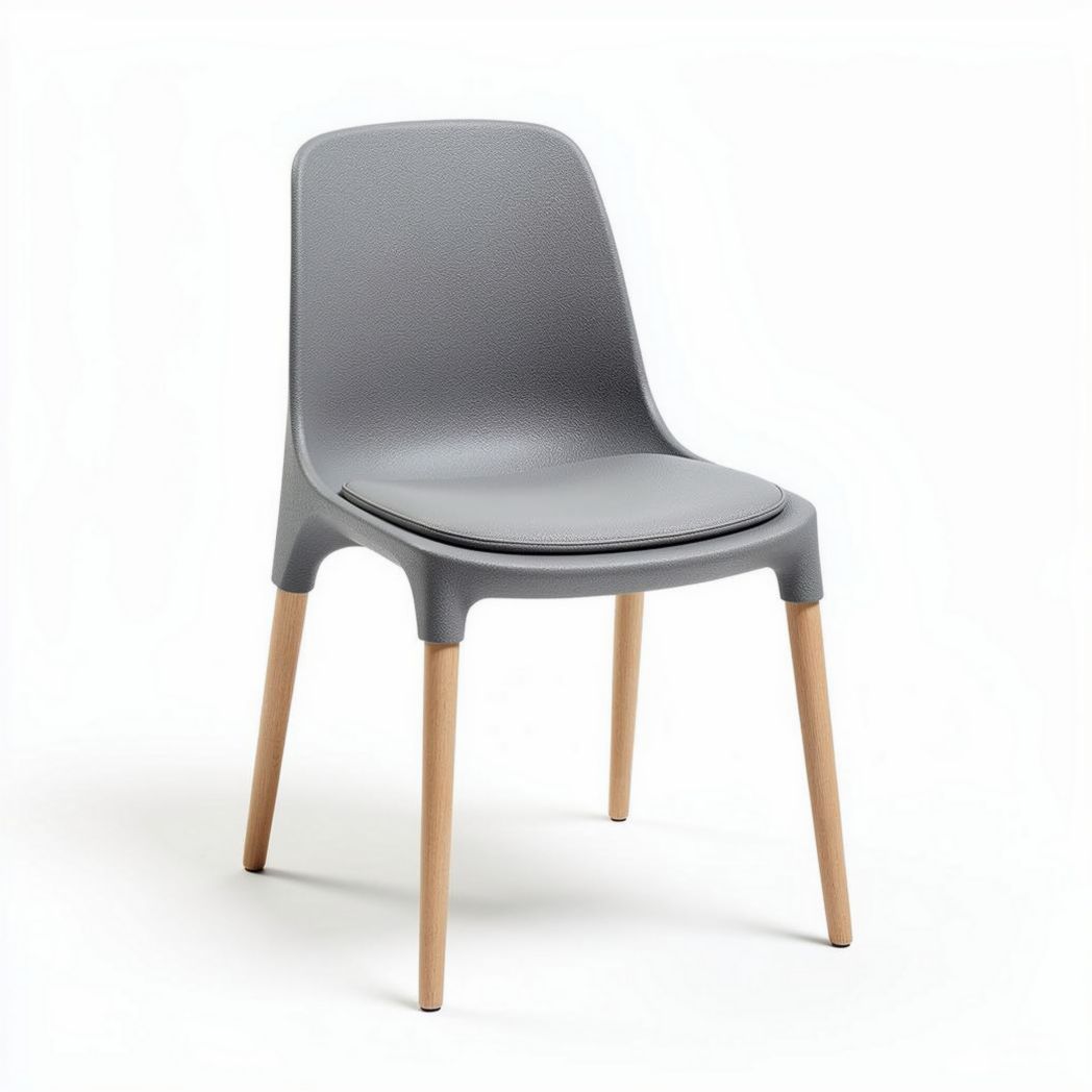 Kantoorstoel van kunststof met houten poten in grijs 45 x 45 x 85cm