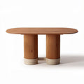 Eetkamertafel van hout met afgeronde hoeken en cilindrische poten 150 x 80 x 75cm