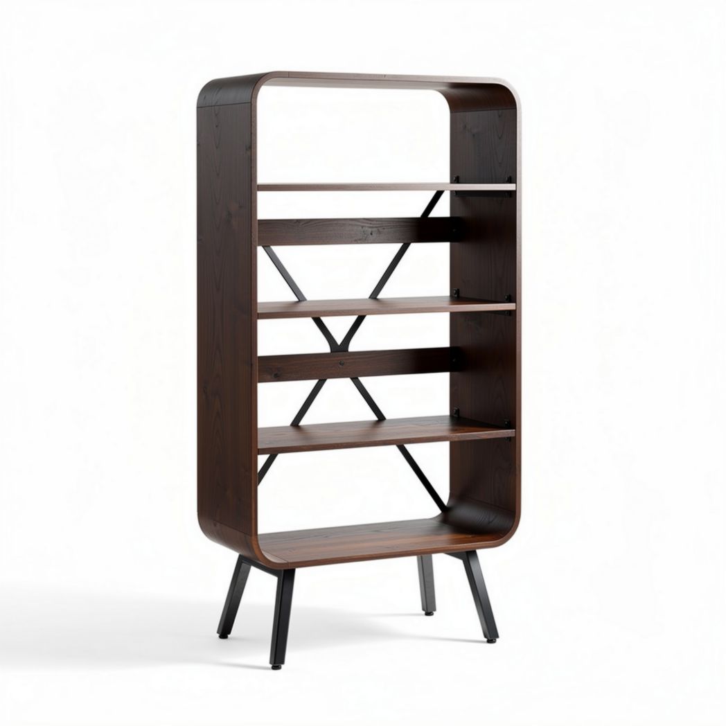 open boekenkast van hout met 5 planken 80 x 30 x 160cm in bruin