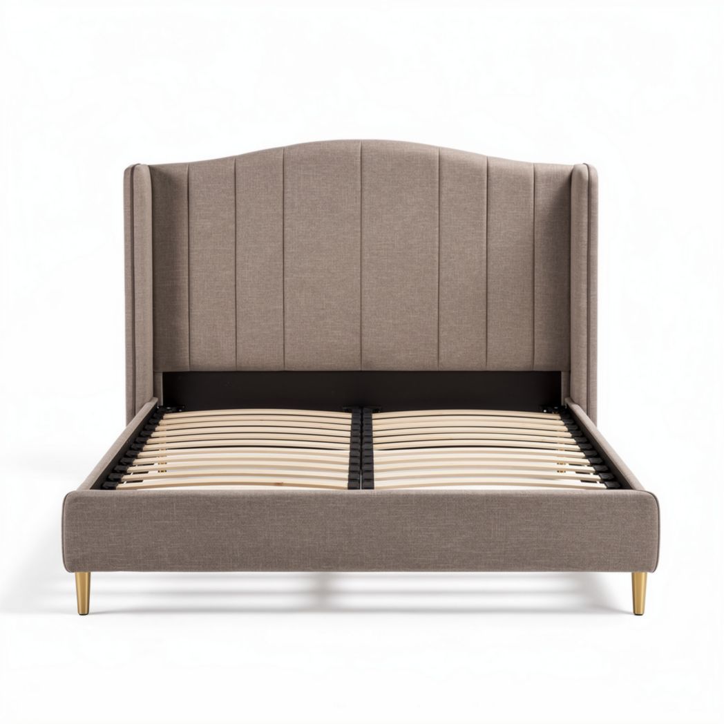 Gestoffeerd bed met hoofdbord van textiel en houten lattenbodem 200 x 160 x 100cm