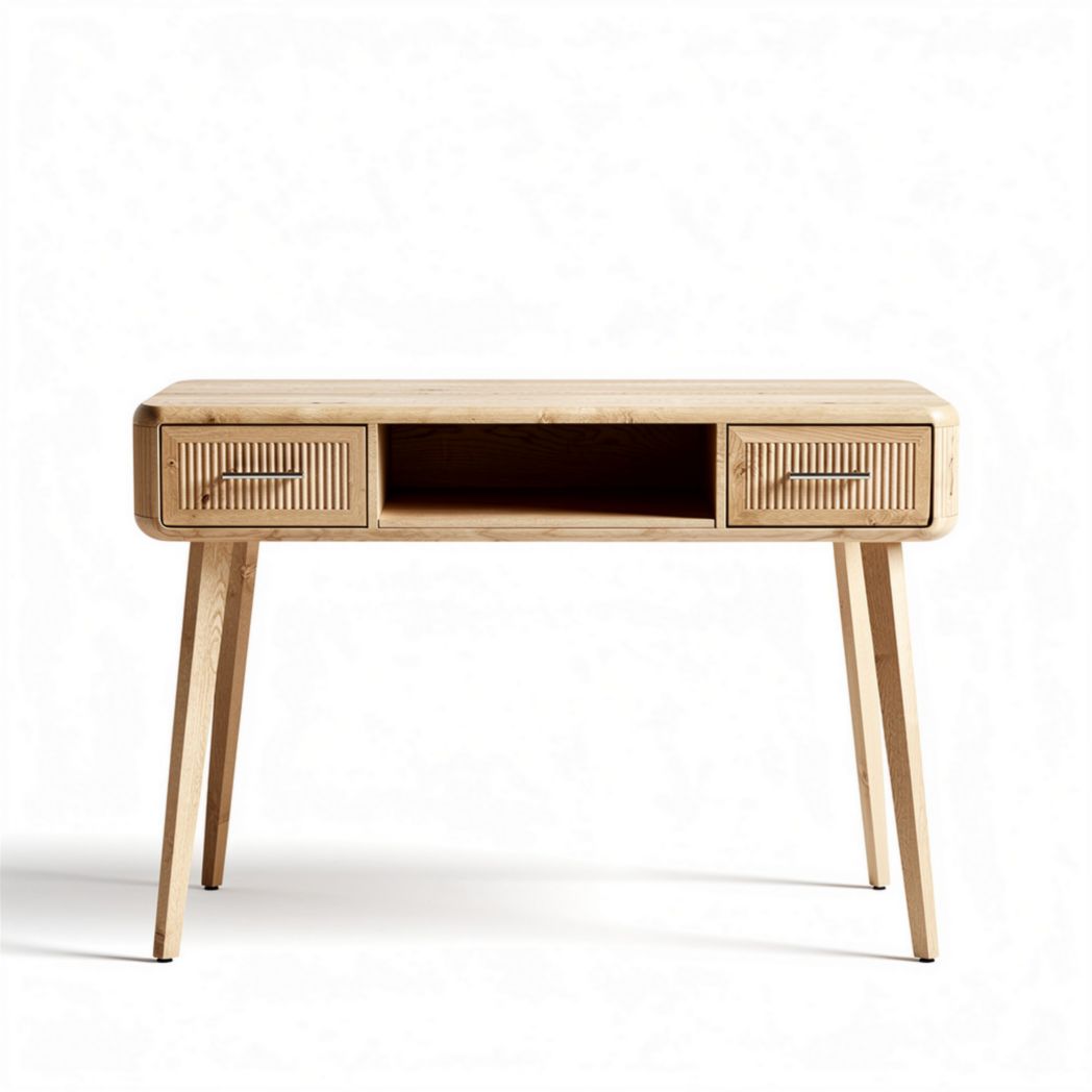 Bureau van massief hout met lades en open vak 90 x 45 x 75cm naturel