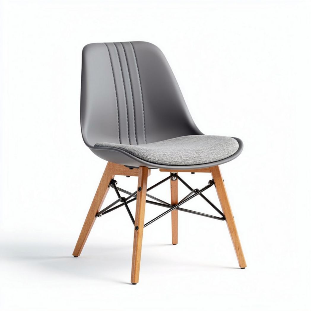 Zitje met houten poten en grijs leren bekleding 45 x 50 x 85cm