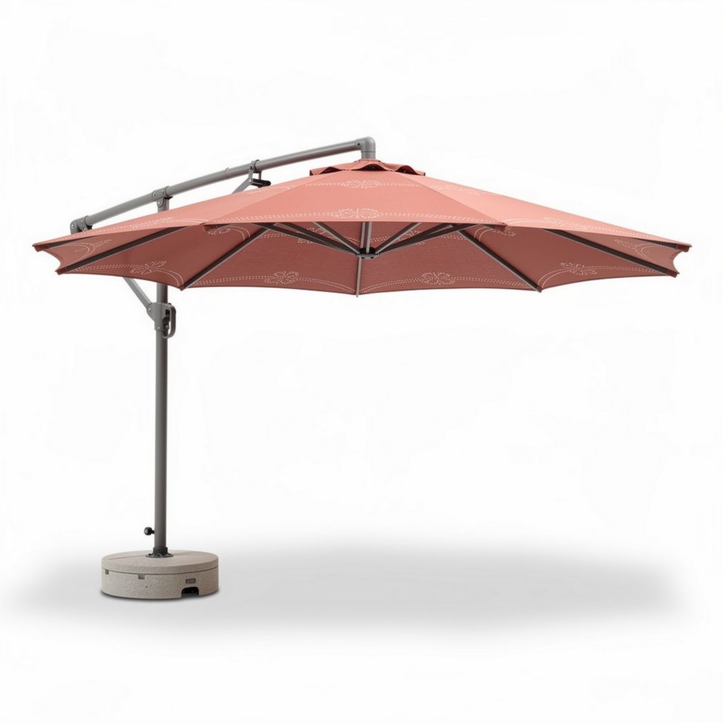 Parasol met zwenkarm 300cm in terracotta kleur met metalen voet